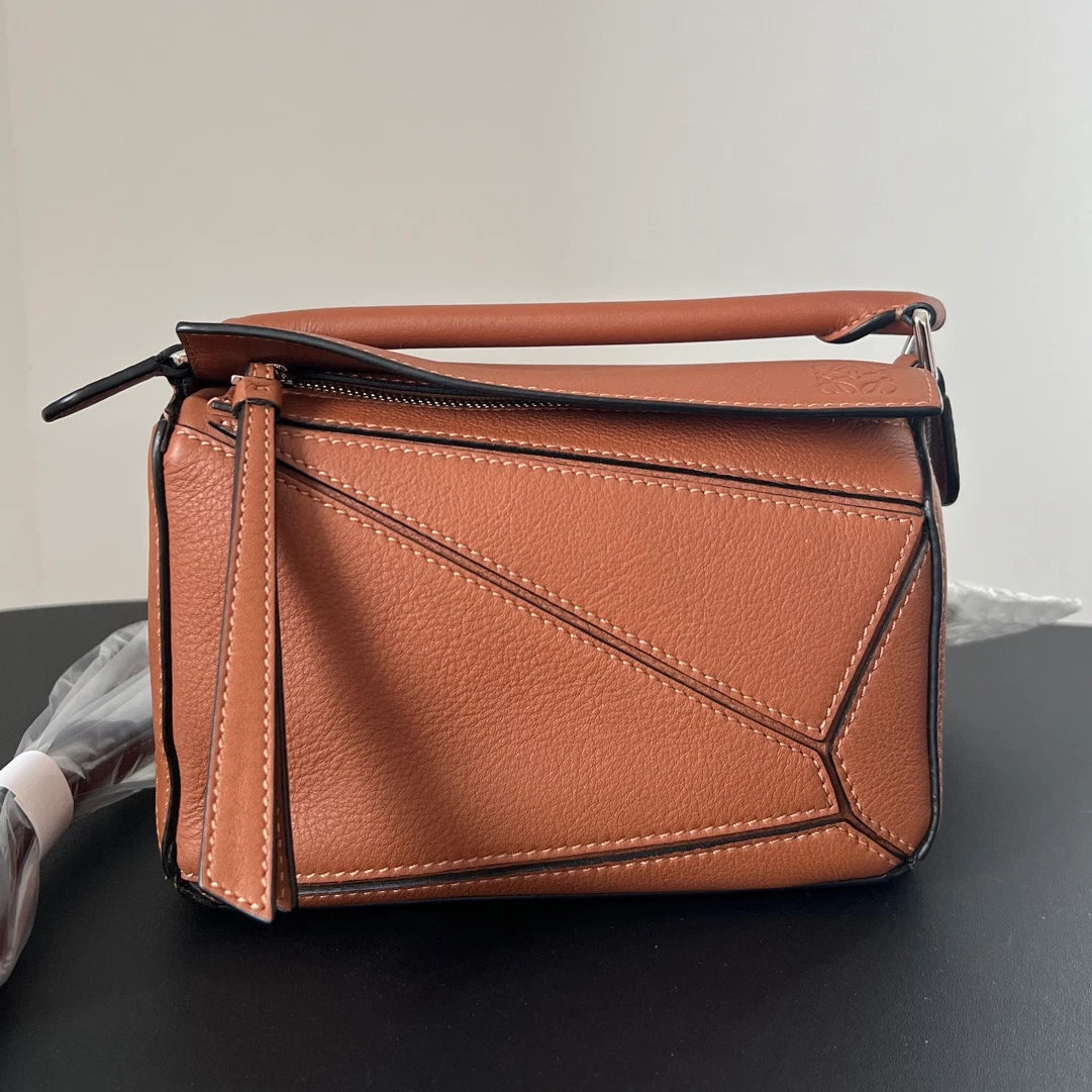 Authentic Loewe Puzzle Mini Caramel Brown Leather Geometric Handbag Crossbody