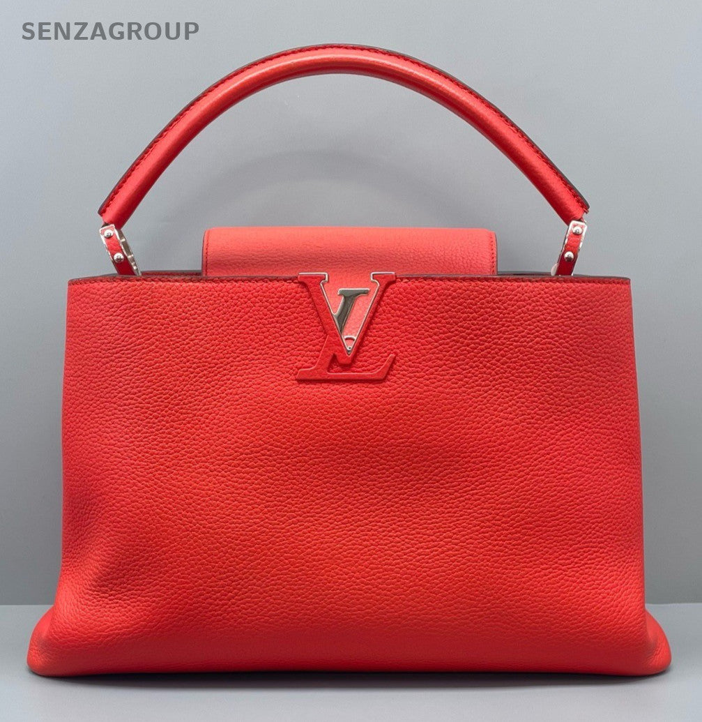 Louis Vuitton Capucines GM Top Handle Bag Red Silver Used Women Classic