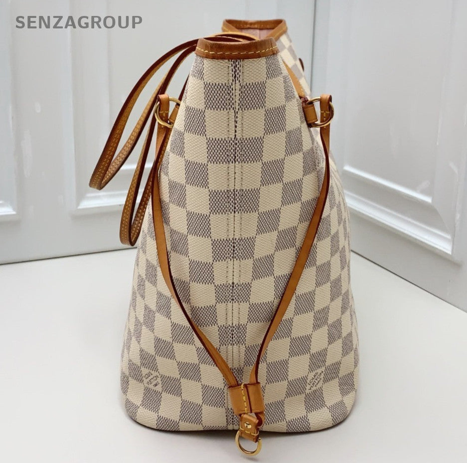 Louis Vuitton Neverfull MM Damier Shoulder Bag White Pink Gold Women Classic
