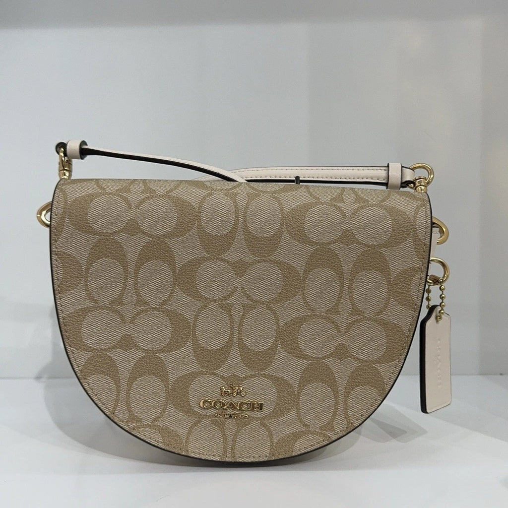 Coach Beige Monogram Canvas Half Moon Saddle Shoulder Crossbody Women