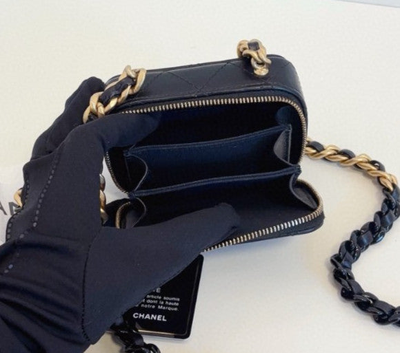 Chanel Camera Case Mini Chain Crossbody Black Gold Used Women Classic