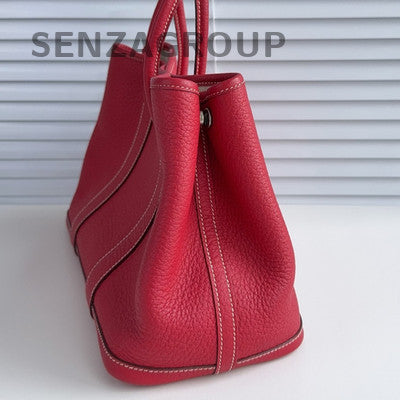Hermès Garden Party 30 Red Silver Hardware Tote Bag Women Fashion