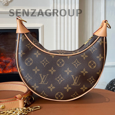 Louis Vuitton Loop Monogram Canvas Chain Shoulder Bag Brown Gold