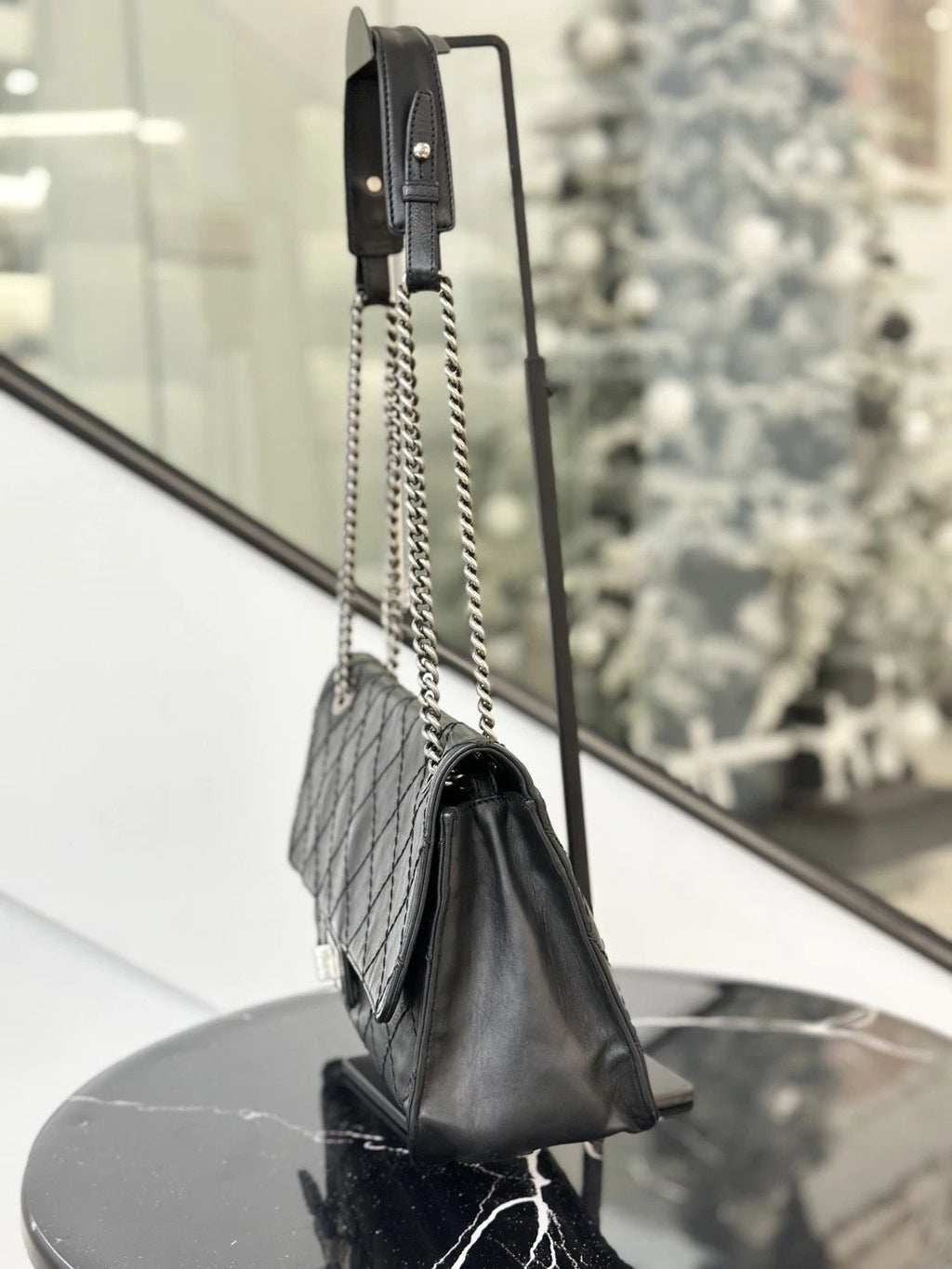 Chanel Diamond Black Shoulder Bag Silver Hardware Women Classic S