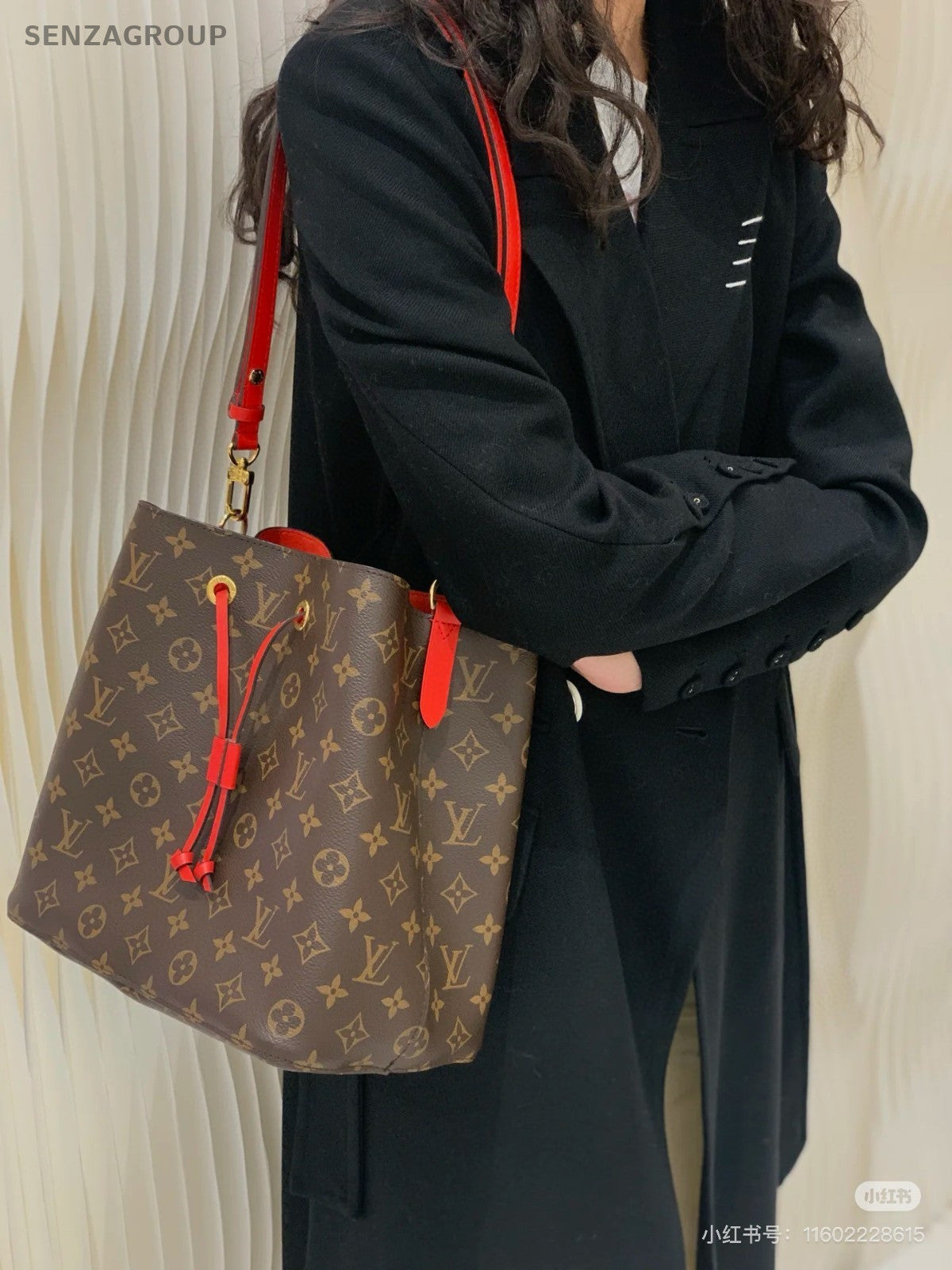 LOUIS VUITTON NeoNoe Monogram Bucket Drawstring Shoulder bag Women Red Crossbody