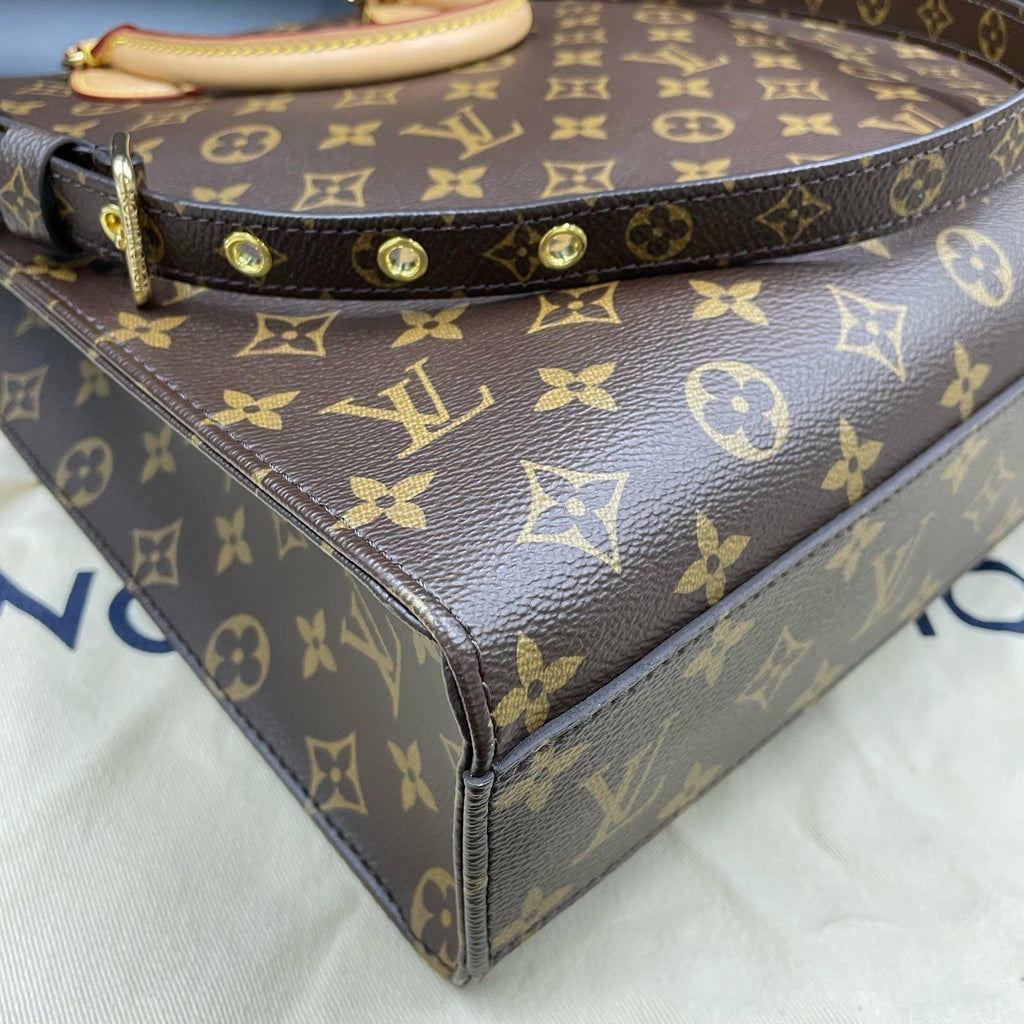 Louis Vuitton Monogram Tote GM Top Handle Crossbody Brown Gold Women Classic