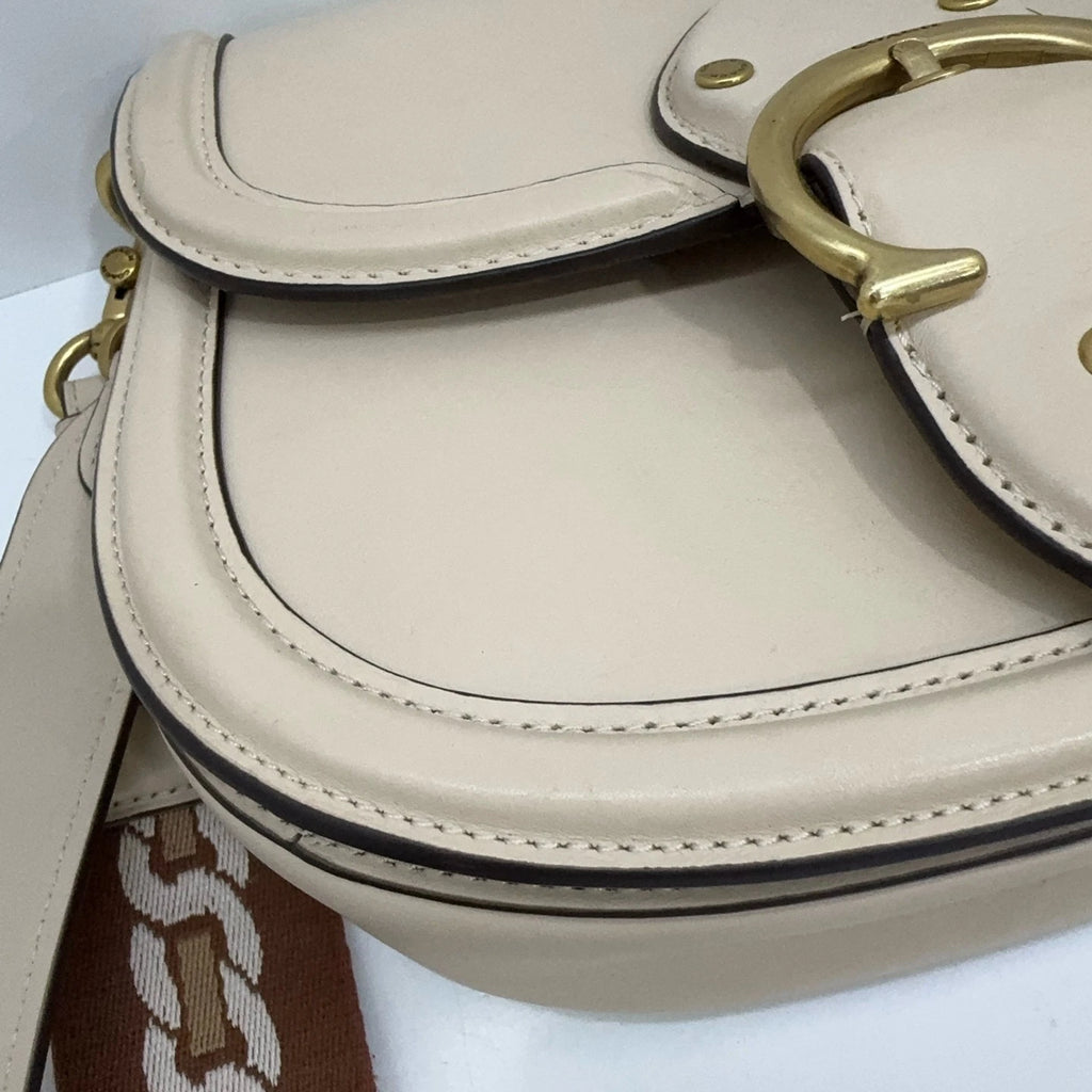 COACH Women's Medium White Leather Vintage Flap Saddle Shoulder Crossbody