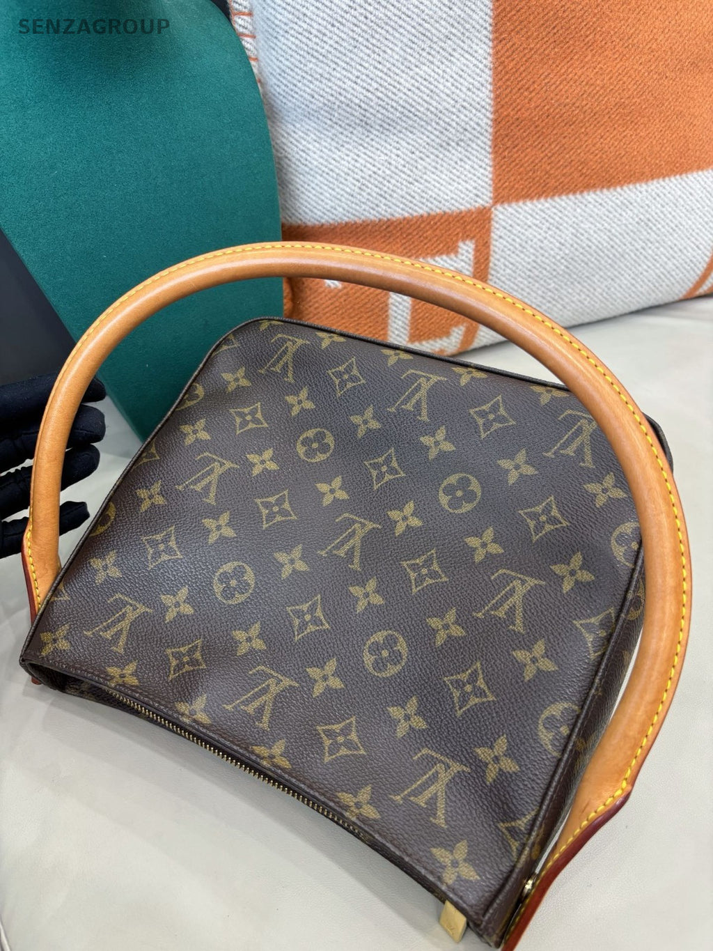 Louis Vuitton Looping Monogram Shoulder Bag Brown Gold Women Classic