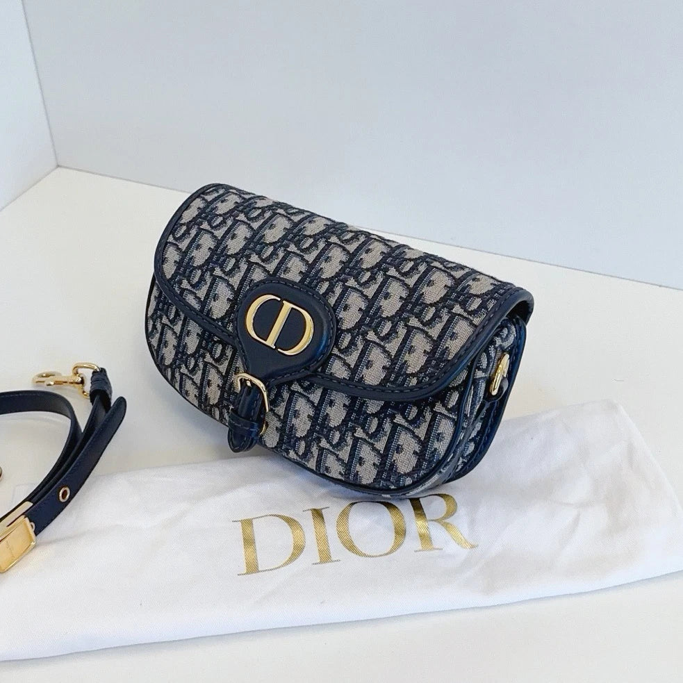 Excellent Christian Dior Bobby East-West Blue Oblique Canvas Shoulder Crossbody