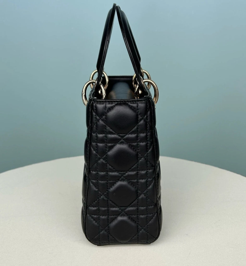 Christian Dior Lady Dior Lambskin Top Handle Bga Shoulder Bag Black Women