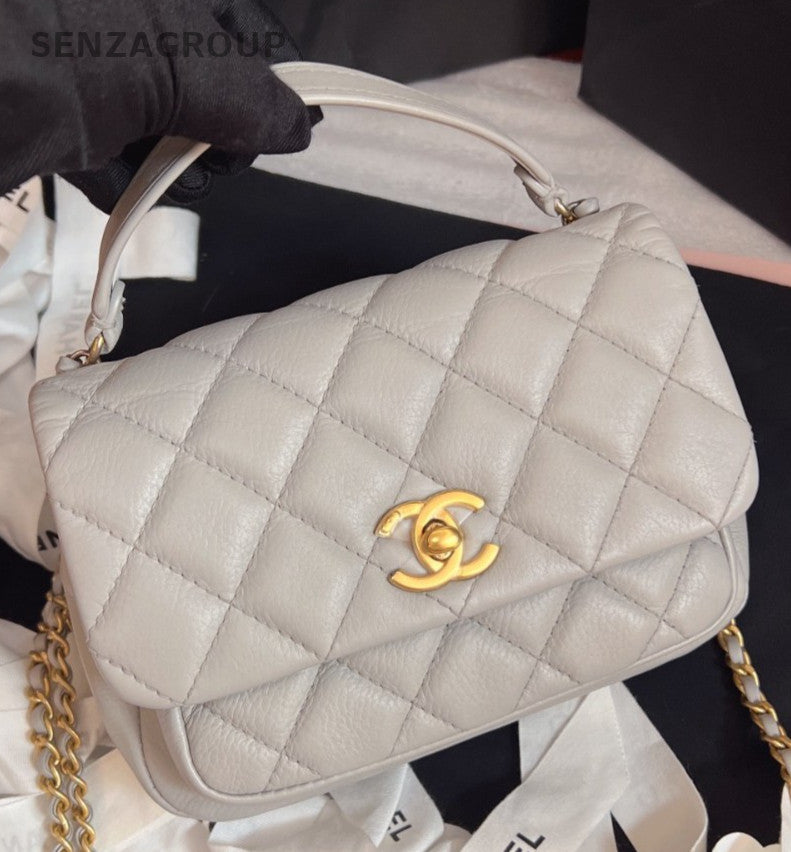 Chanel Classic Flap Mini Chain Shoulder Bag Crossbody Gray Gold Women Designer