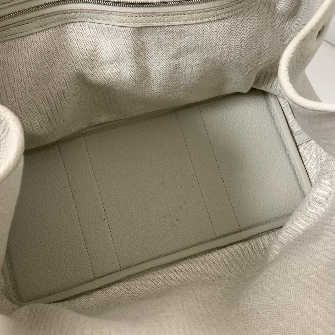 Hermes Garden Party Top Handle Bag White Silver Used Women Classic