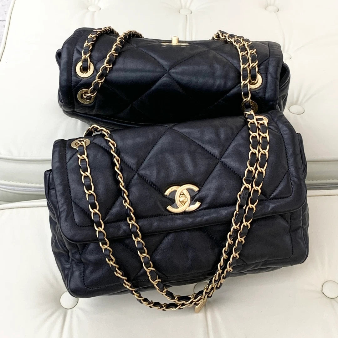 Chanel Lambskin PM Chain Shoulder Crossbody Bag Black Gold Women S
