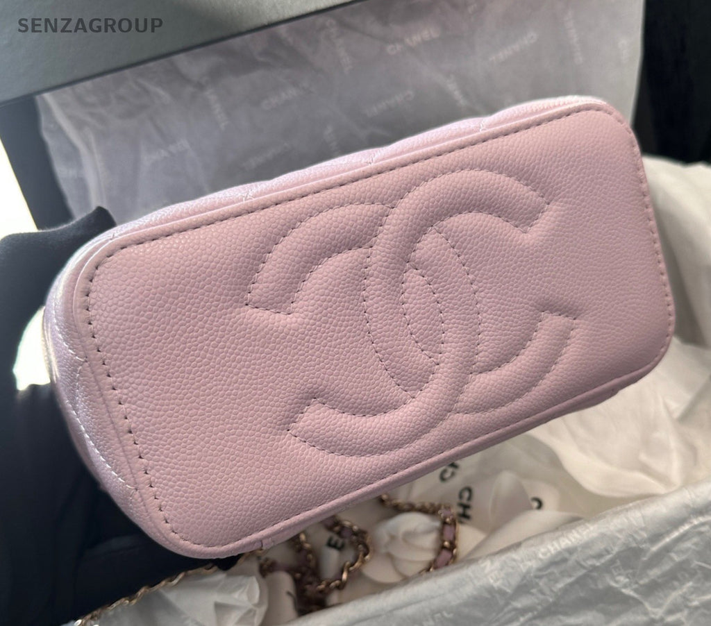 Chanel Vanity Case Chain Shoulder Bag Crossbody Pink Gold Diamond Women Classic