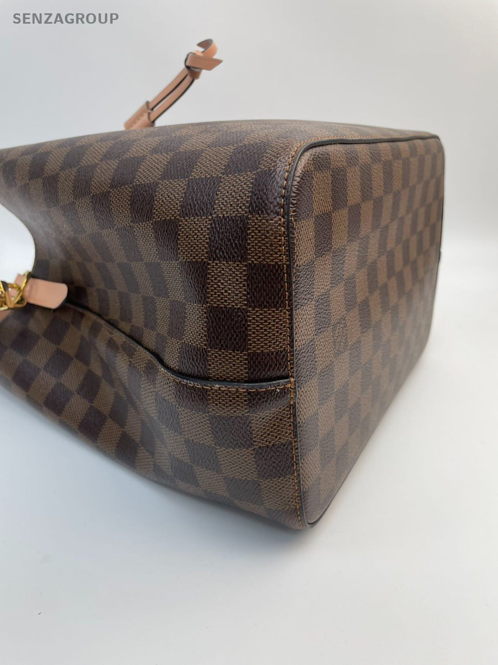 #001 - Louis Vuitton NéoNoé Pink Interior Damier Bucket Bag MM Brown Canvas YY73