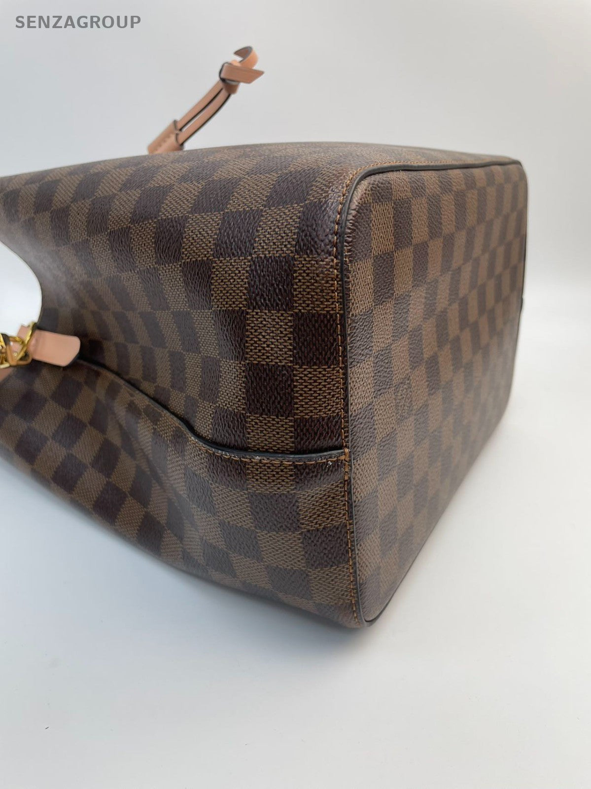 #001 - Louis Vuitton NéoNoé Pink Interior Damier Bucket Bag MM Brown Canvas YY73