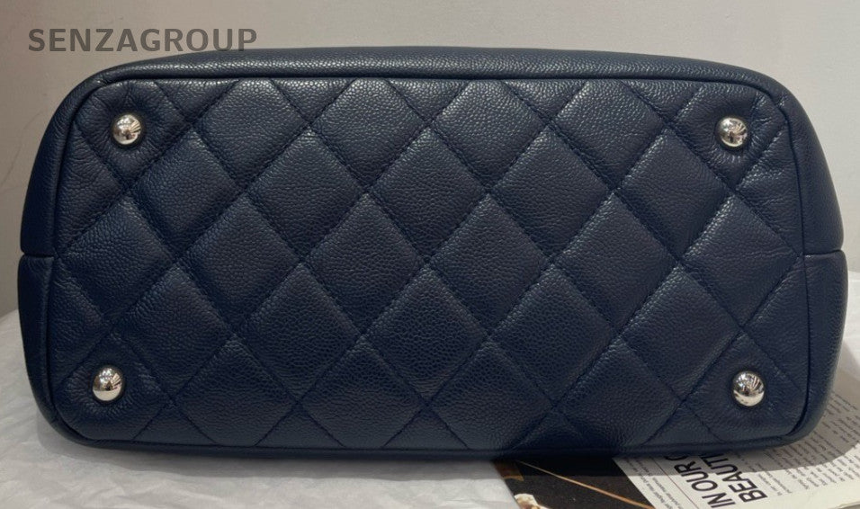 Chanel Calfskin Chain Shoulder Bag Black Silver Women Classic CC Logo