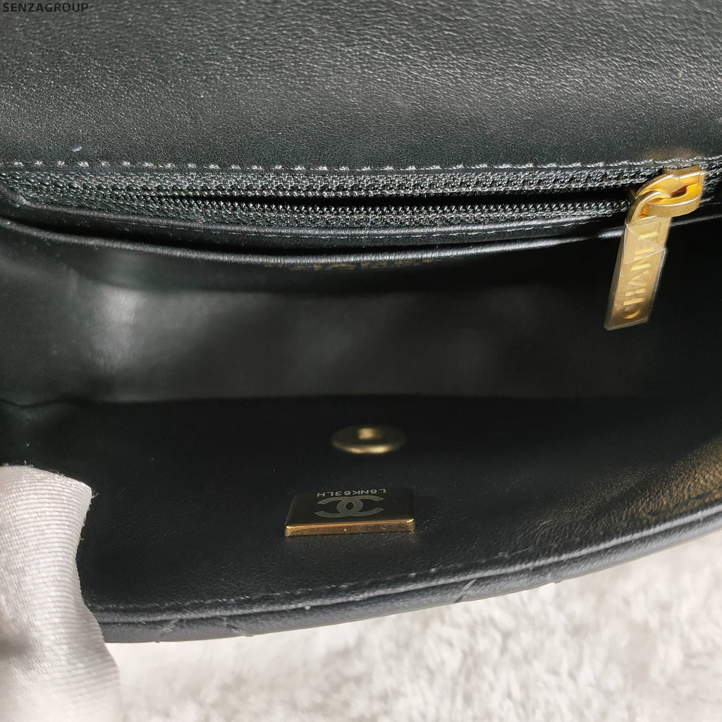 Chanel Black Gold Mini Square Flap Bag Quilted Chain Shoulder Bag