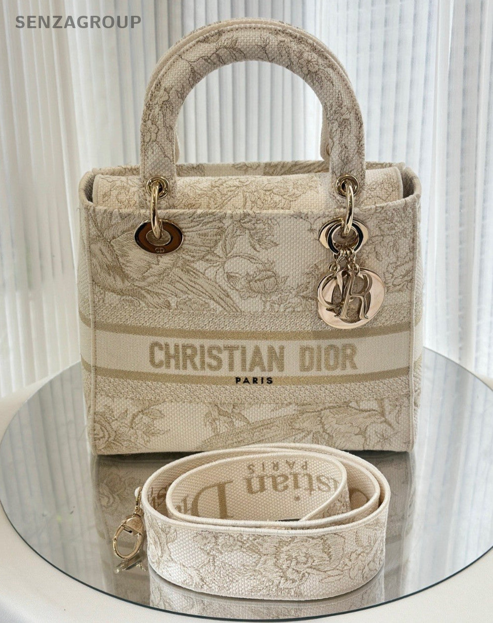 Christian Dior Lady D-Lite Top Handle Embroidery 2way Shoulder Handbag White