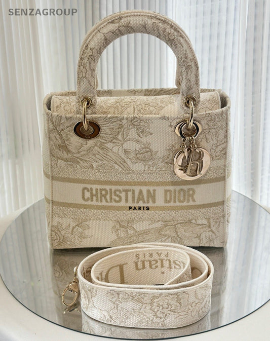 Christian Dior Lady D-Lite Top Handle Embroidery 2way Shoulder Handbag White