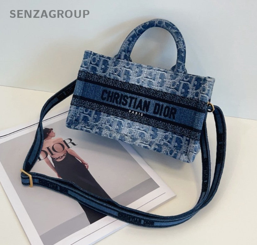 Christian Dior Tote mini Denim Top Handle 2way Shoulder Handbag Blue Women