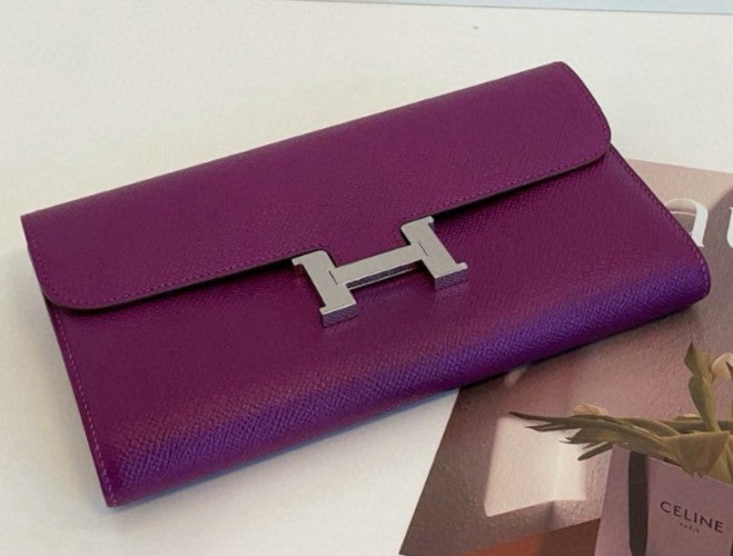 Hermes Constance Long Wallet Anemone Purple Women Epsom Leather