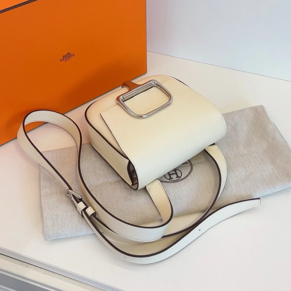 Hermes Della Mini Shoulder Bag White Silver Classic Used Women