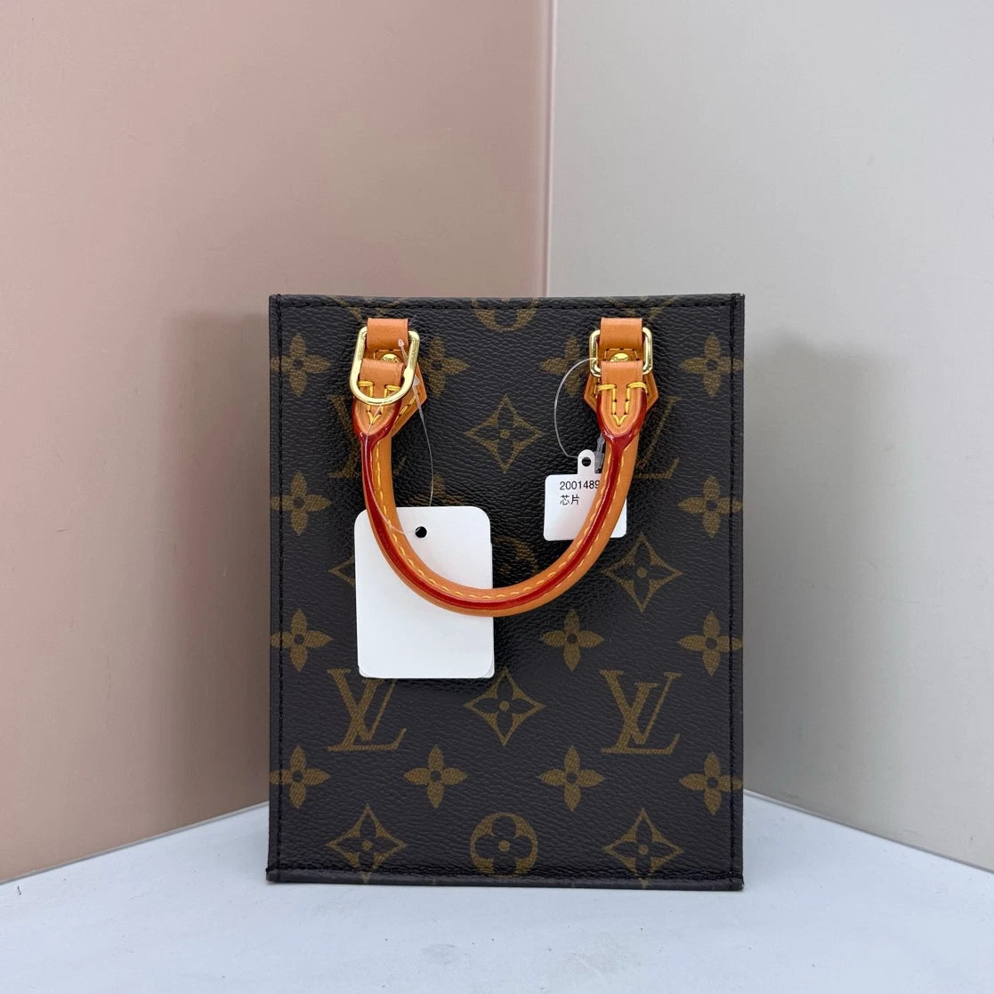 Louis Vuitton Petit Sac Plat Mini Monogram Top Handle Bag Brown Gold Women