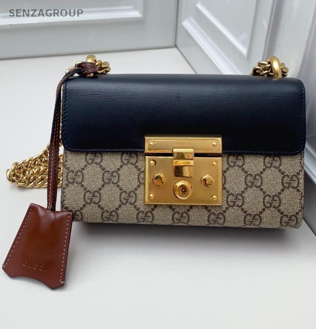 Gucci  Padlock Chain Shoulder Bag Crossbody Beige Black Gold Women Classic