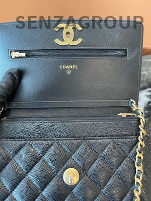 Chanel Camellia Quilted Calfskin WOC Chain Crossbody Bag Black Gold