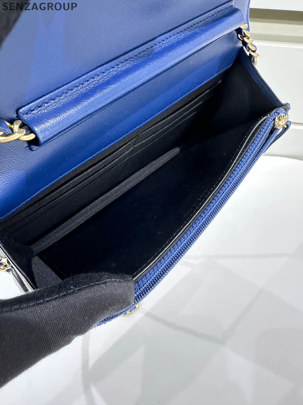 CHANEL Blue Black Colorblock Shoulder Bag Wallet For Women