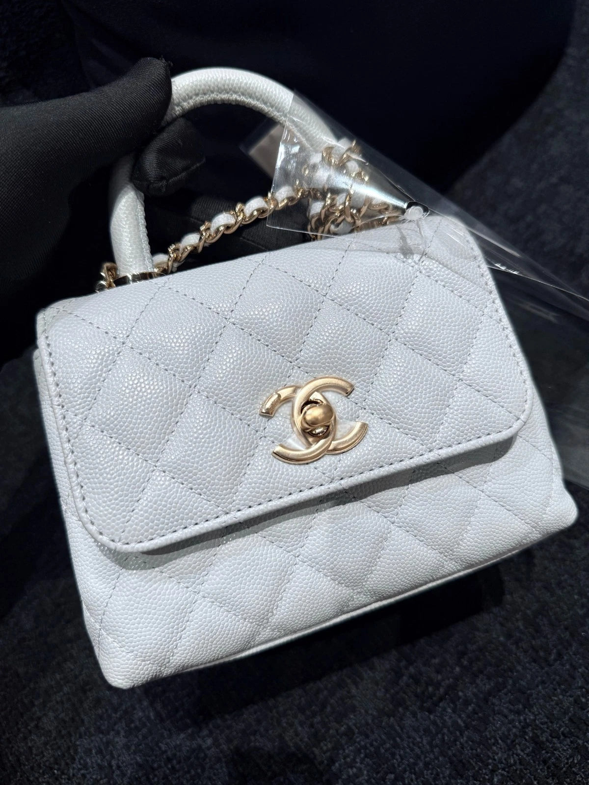 New CHANEL Blue Coco Handle Mini Top Handle Bag For Women