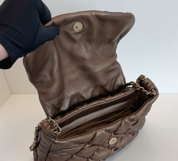 Chanel Diamond Chain Shoulder Bag Brown Gold Used Women Classic