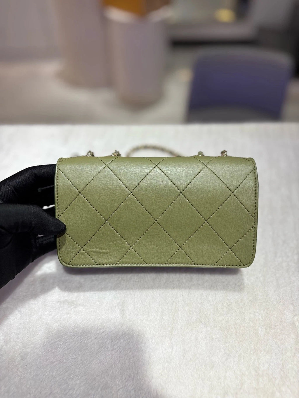 CHANEL Flap Chain Messenger Bag Green Shoulder Crossbody Women