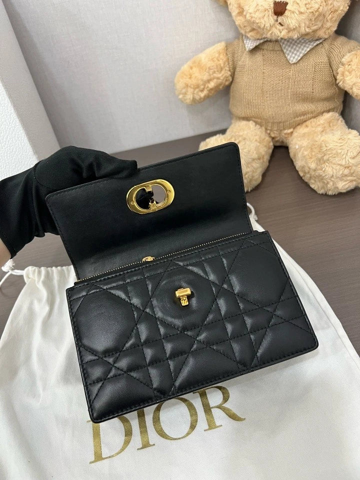 Dior Black Gold Miss Caro Lambskin Chain Bag For Women