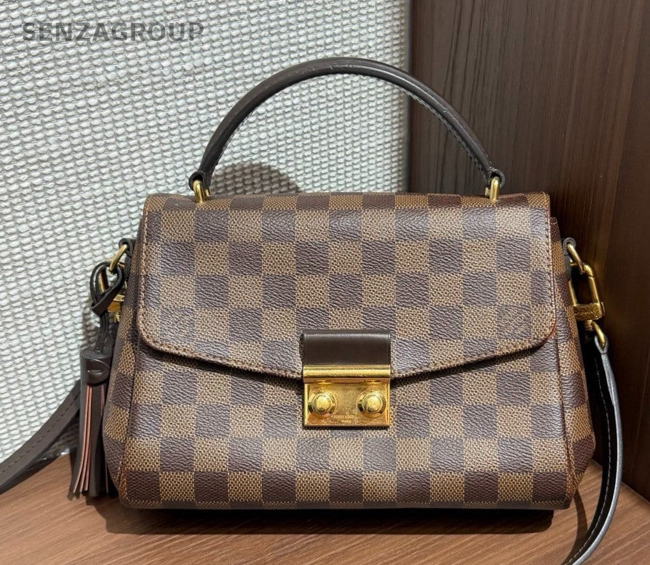 Louis Vuitton Croisette 2Way Brown Gold Top Handle Bag Crossbody Used Women