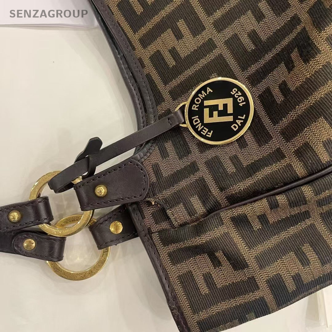 Fendi FF Logo Tote Monogram Shoulder bag Brown Women Canvas