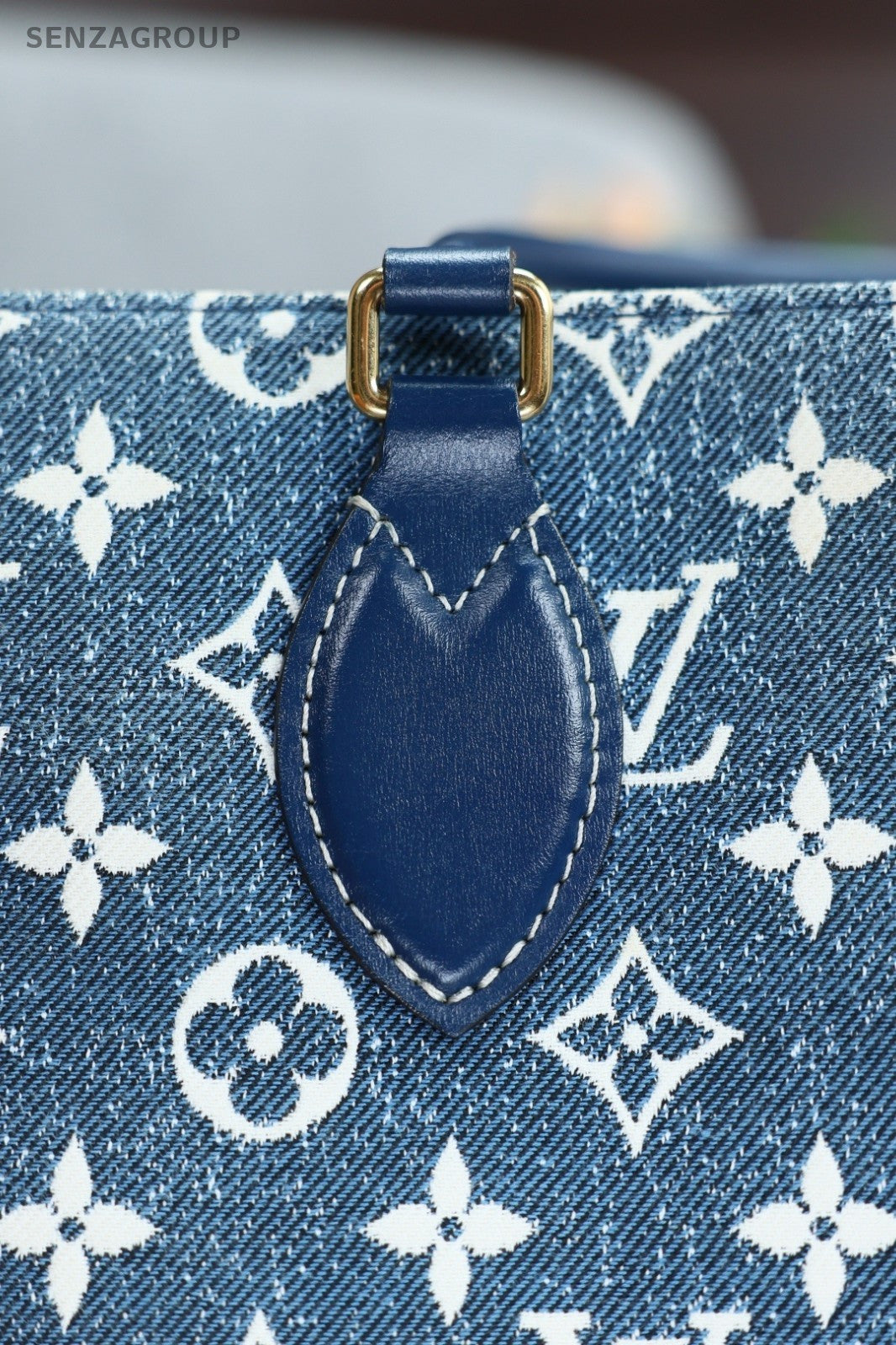 Louis Vuitton Onthego MM Denim Canvas Top Handle Shoulder Bag Women Blue
