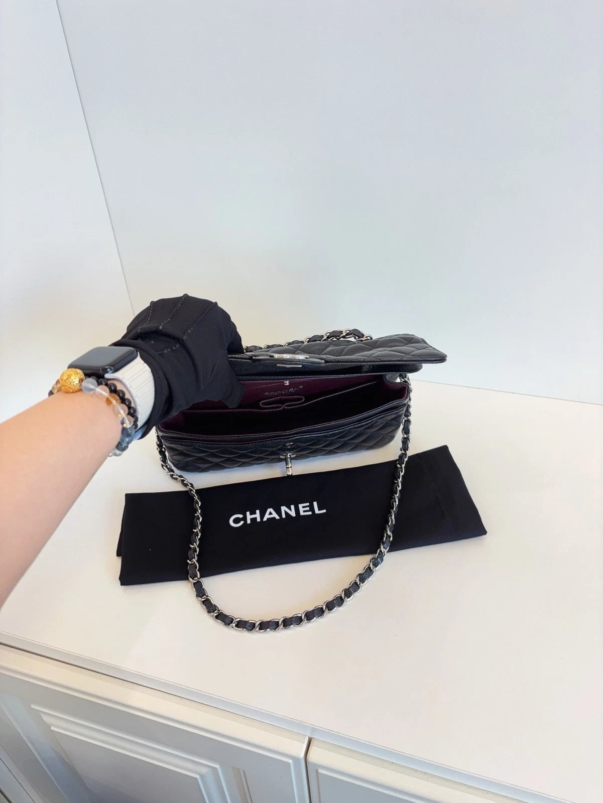 Chanel Classic Flap Medium Shoulder Bag Women's Handbag Black Caviar