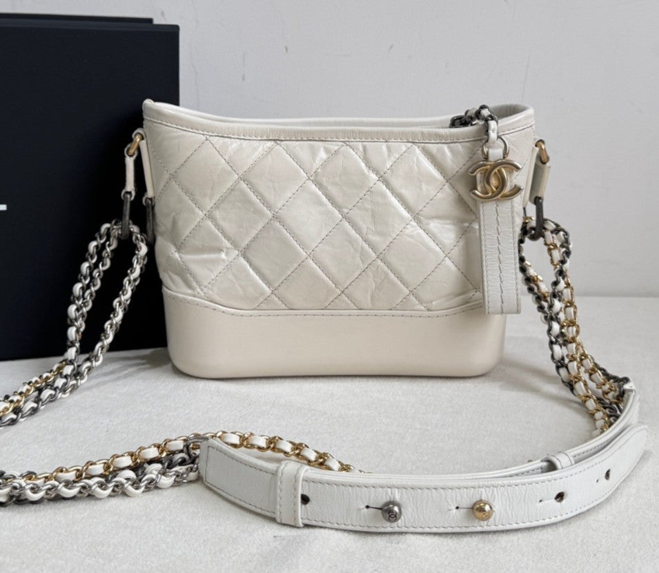 Chanel Gabrielle PM Chain Shoulder Bag Crossbody White Gold Used Women Classic