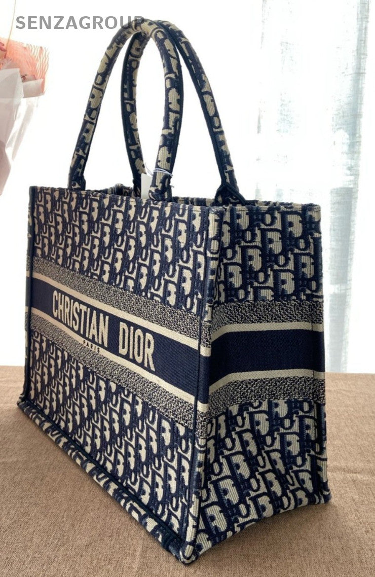 Christian Dior Book Tote MM Monogram Canvas Handbag Blue Classic