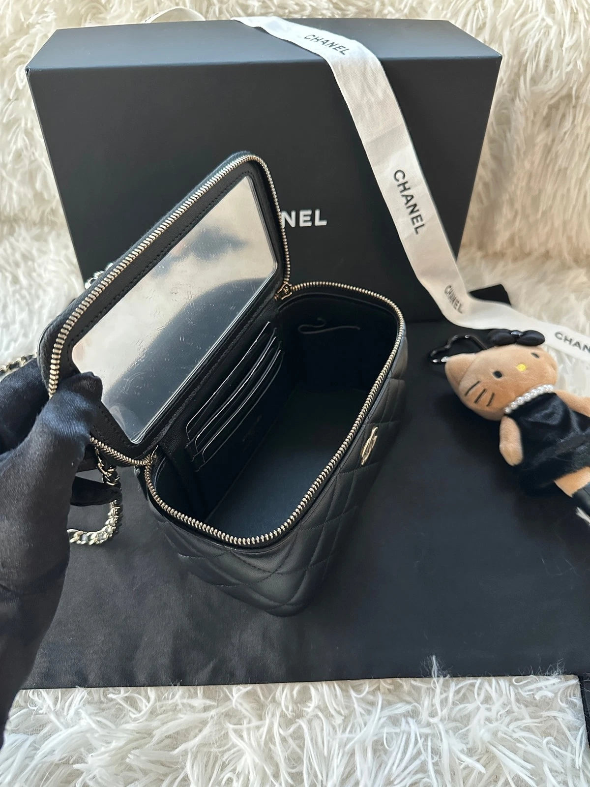 Chanel Logo Top Handle Long Box Black Lambskin Bag For Women