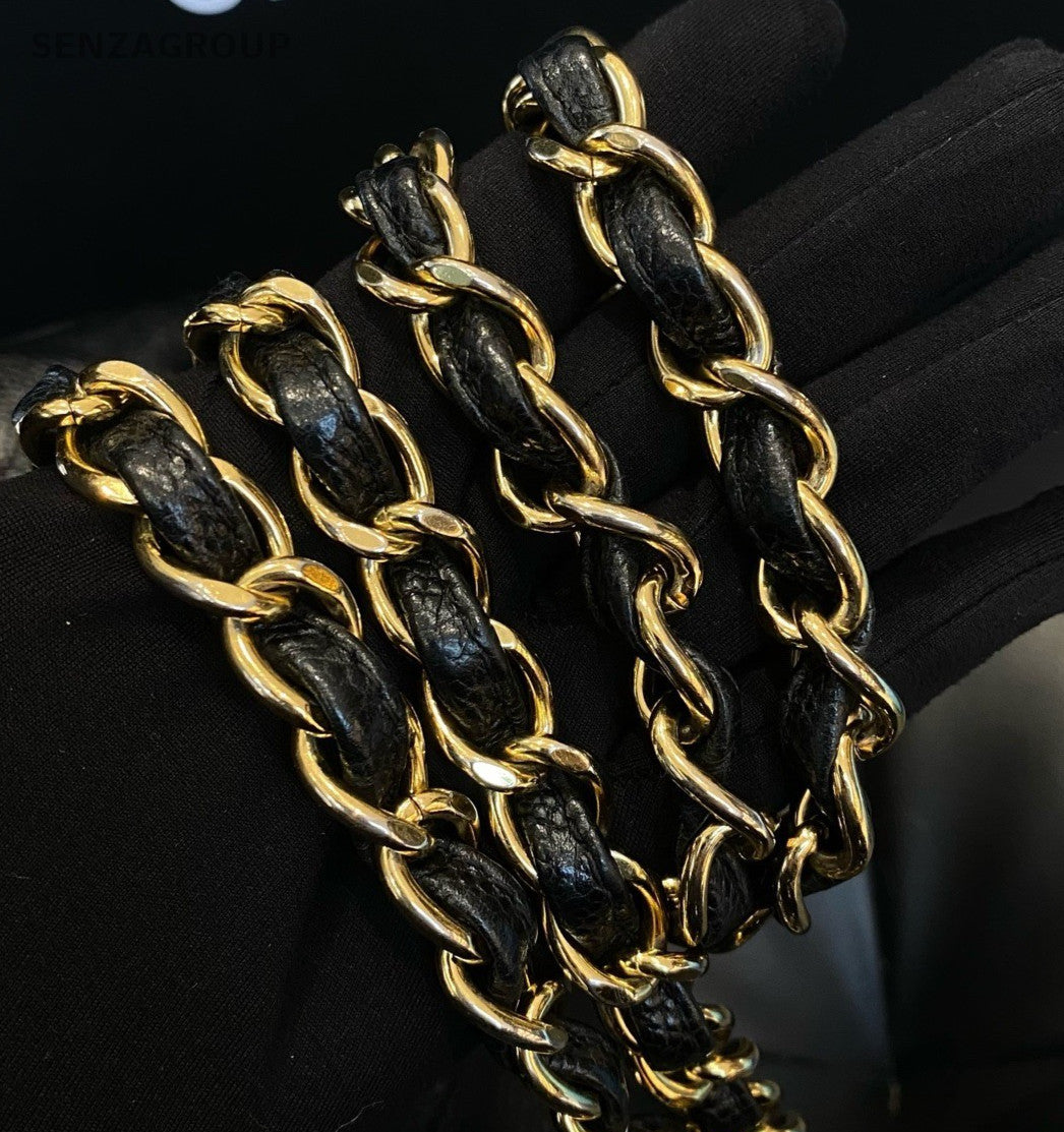 Chanel Classic Flap Jumbo GM Chain Shoulder Bag Black Gold Women Fashion