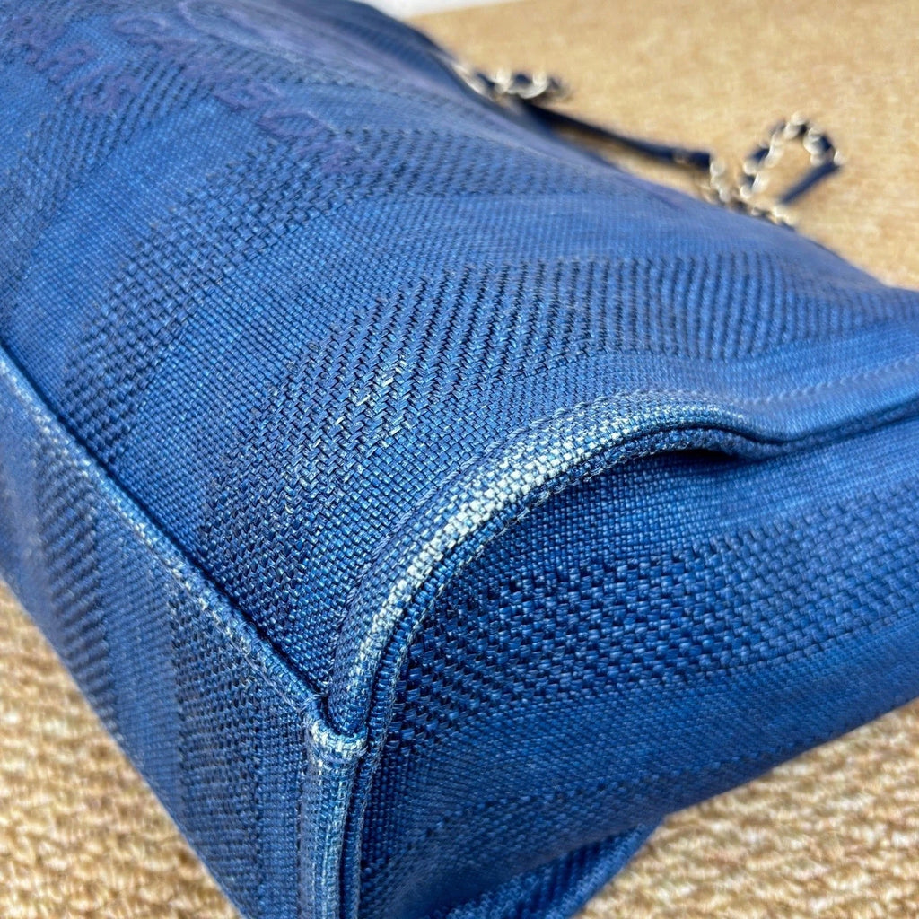 Chanel Beach Bag Chain Shoulder Bag Blue Silver Used Women Classic