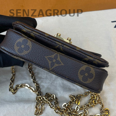 Louis Vuitton Mini Pochette Accessoires Women's Brown Chain Crossbody Bag Gold