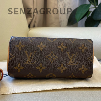 Louis Vuitton Speedy Nano Monogram Crossbody Bag Gold Brown Women Classic