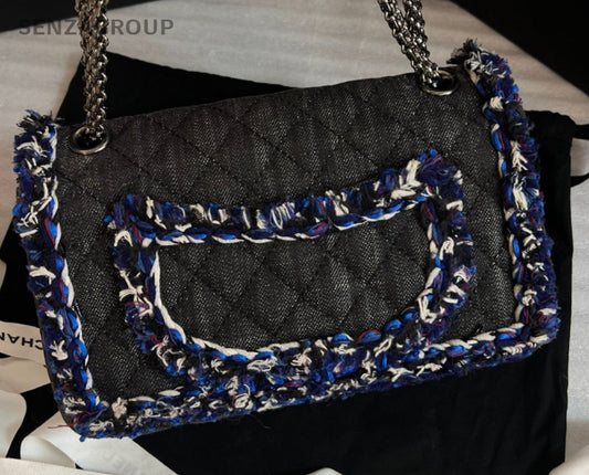 Chanel 2.55 Chain Crossbody Shoulder Bag Blue Black Silver Women Diamond Classic