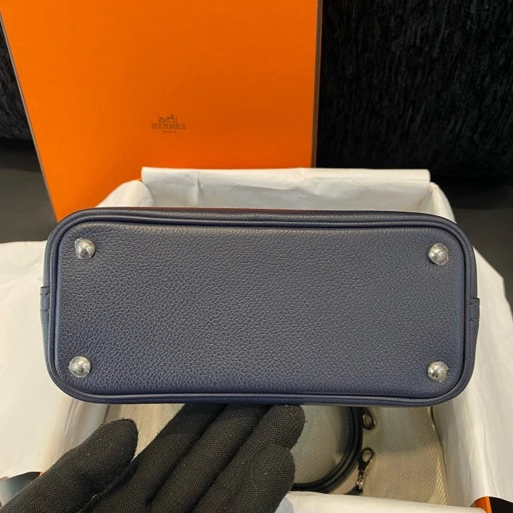 Hermes Bolide Mini Top Handle Bag Crossbody Navy Silver Women Classic D