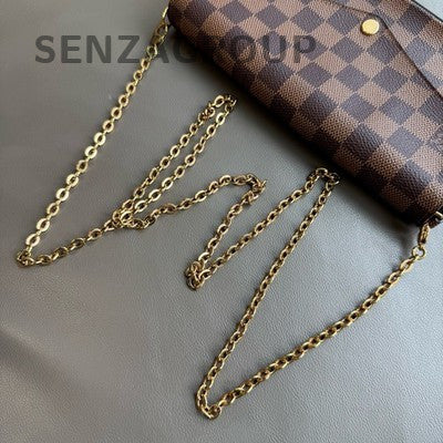 Louis Vuitton Damier Ebene Chain Shoulder Crossbody Bag Brown Gold Women