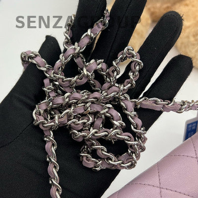 Chanel WOC Quilted Chain Shoulder Crossbody Bag Purple Silver Hardware